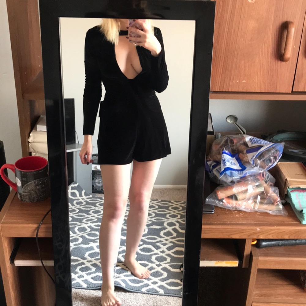 Velvet sexy deep v black romper